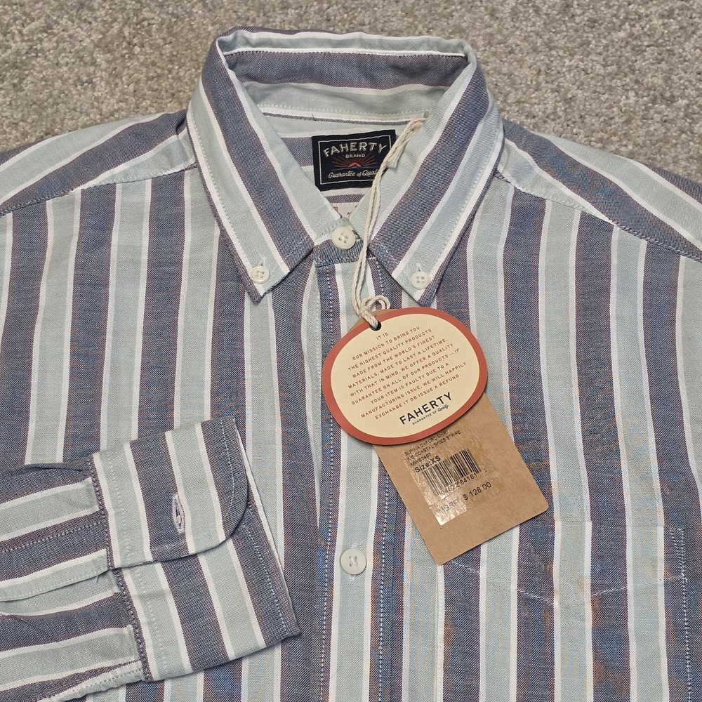 Faherty‎ Shirt Mens Extra Small Supima Cotton Coastal Striped Oxford Button Down